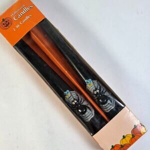 Vintage Halloween Candles 10" Tapers Black Orange Spider Novelty NOS Pair